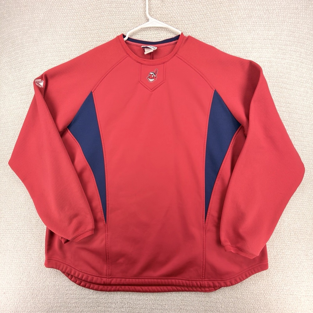 Y2K Majestic Cleveland Indians Therma Base Dugout Pullover XL Chief Wahoo MLB